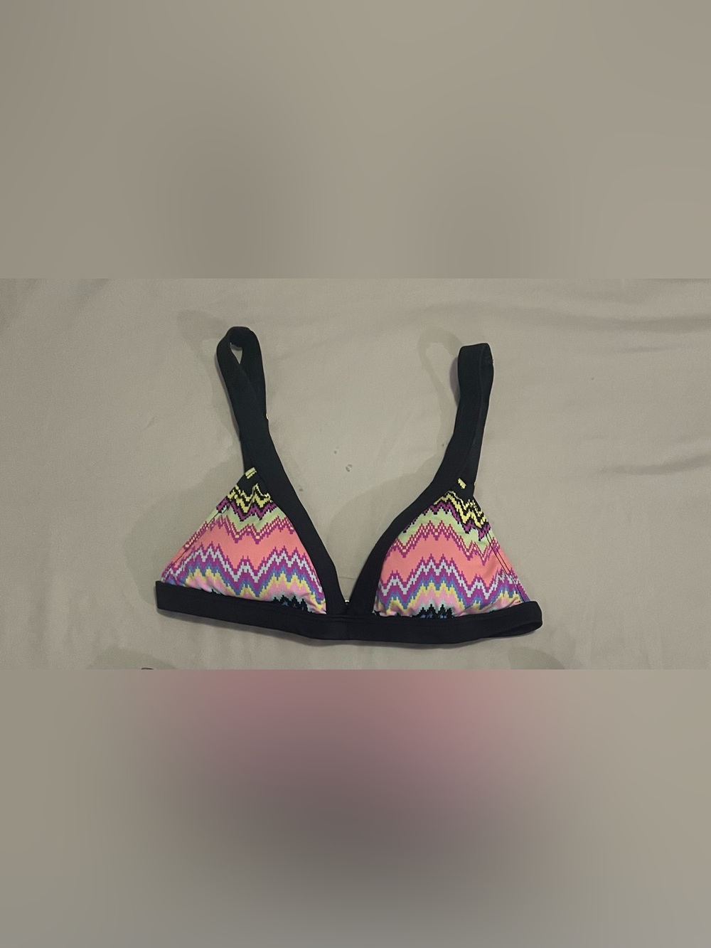 Pilyq Pink Chevron Triangle Bikini Top with Black Trim